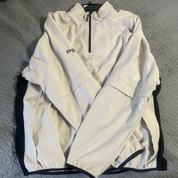 Ping 1/4 zip wind jacket with zip off sleeves. Light tan color. - Picture 1 of 4